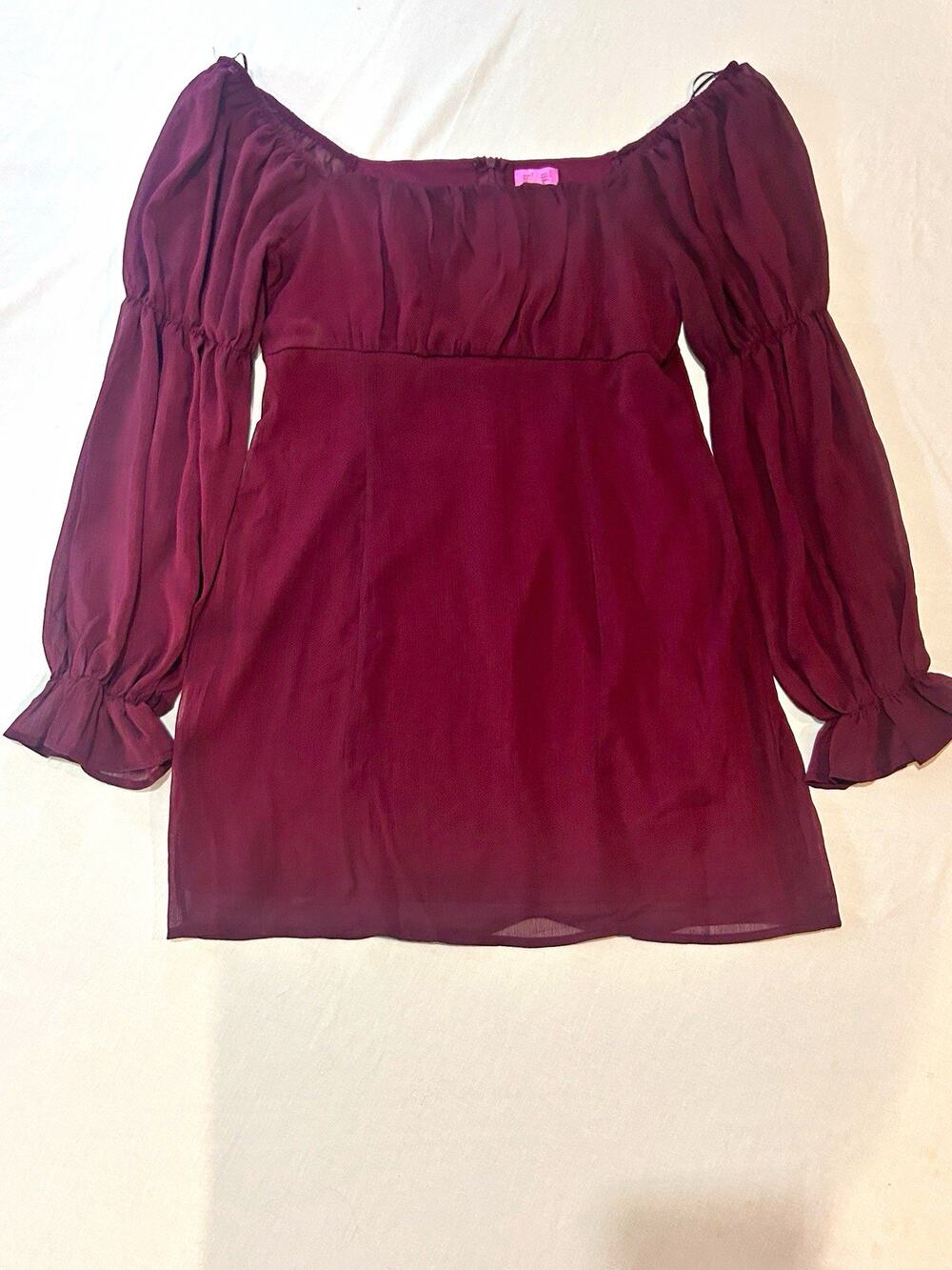 mi ami for francesca's Burgundy Solid Square Neck Puff Sleeve Mini Dress M
